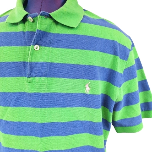 Polo Ralph Lauren Striped Blue and Green Polo Shirt Size Large Men's - Picture 2 of 6